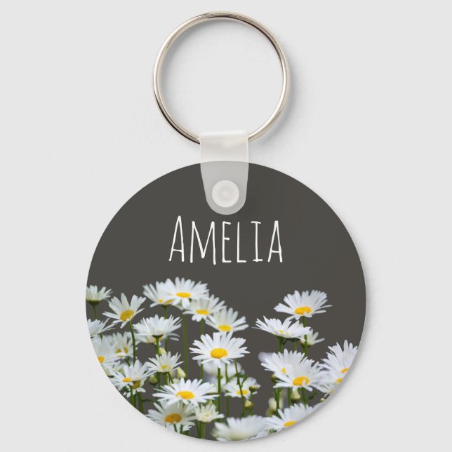 Porte-clés Daisies on Grey Personalised (Recto)