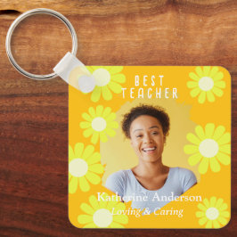 Porte-clés Daisy Best Teacher Photo Jaune Orange