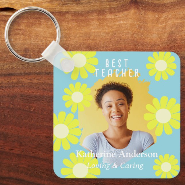 Porte-clés Daisy Best Teacher Photo Turquoise (Recto)