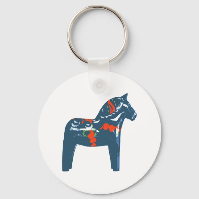Porte-clés Dala Horse Bleu Art Moderne Suède (Recto)