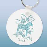 Dala Horse Suédois Folk Art Turquoise Vert Personn