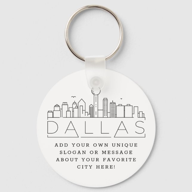 Porte-clés Dallas, Texas Styliszed Skyline | Slogan personnal (Recto)
