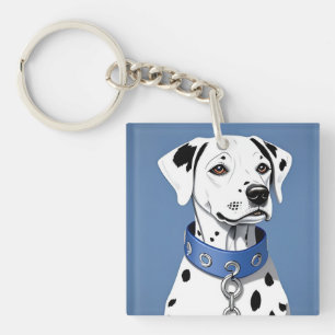 Porte-clés Dalmatien portant un collier bleu