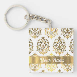 Porte-clés Damas blanc et or