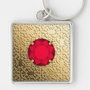 Porte-clés Damas d'or avec gemstone de faux grenat