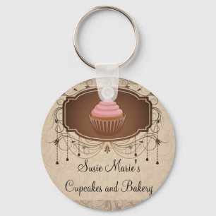 Porte-clés Damassé de rose et de brun de petit gâteau de