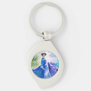 Porte-clés Dame en Robe Bleue - Peinture aquarelle