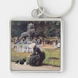 Porte-clés Dame et Border Collie dans un parc