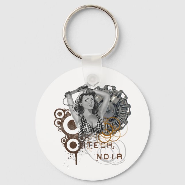 Porte-clés Dame steampunk à la vapeur de la pulpe Tech noir (Recto)