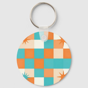 Porte-clés Damier en éclaboussure d'étoiles sarcelle orange R