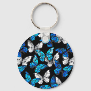Porte-clés Dark Seamless Pattern with Blue Butterflies Morpho