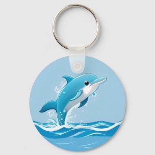Porte-clés Dauphin Bleu Mignon Jouant Heureusement dans l'Eau