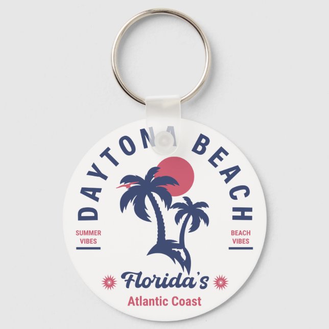 Porte-clés Daytona Beach Floride Palmiers Souvenirs 60s (Recto)