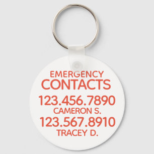 Porte-clés de nombre de contact de secours