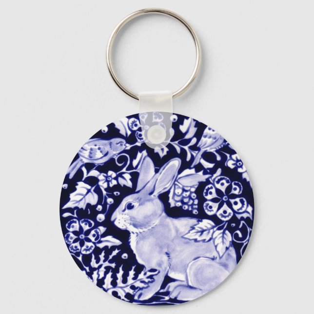 Porte-clés Dedham Blue Rabbit, Classic Blue & White Design (Recto)