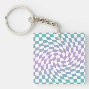 Porte-clés Dégradé Ombre Bleu Lilac À damiers Chèque dépoli