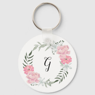 Porte-clés Délicate couronne florale, pivoines roses