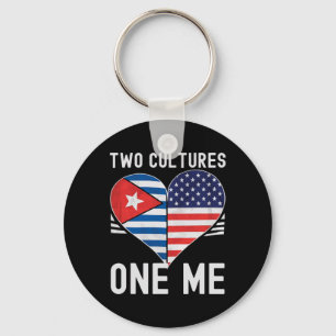 Porte-clés Demi Cubain Demi Américain Drapeau États-Unis Cuba