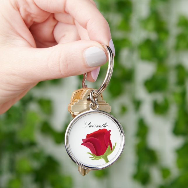 Porte-clés Demoiselle d'honneur Nom Rose Rouge (main)