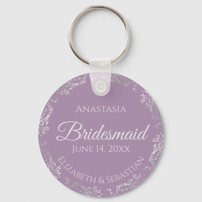 Porte-clés Dentelle d'argent sur Lavender Bridesmaid Mariage (Recto)