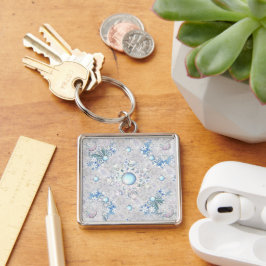 Porte-clés Dentelle en céramique bleu clair & flocon de neige