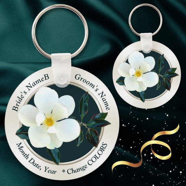 Porte-clés Des Magnolia personnalisées pour n'importe quelle  (Magnolia themed wedding. Magnolia wedding favors. Magnolia keychains, Cheap gifts for wedding guests)