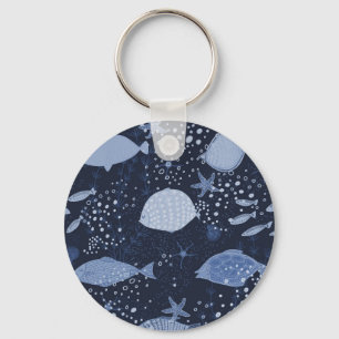 Porte-clés Des poissons endormis monochromes, motif foncé.