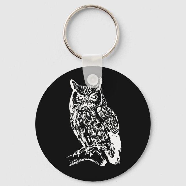 Porte-clés Design de Chouette noire et blanche (Recto)