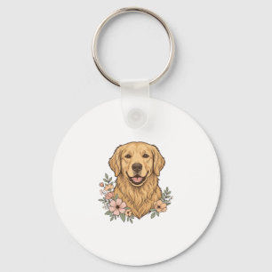 Porte-clés Design de gravure vintage floral Golden Retriever_
