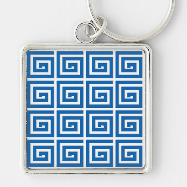 Porte-clés Design de la clé grecque - aspect émail bleu et bl (Devant)