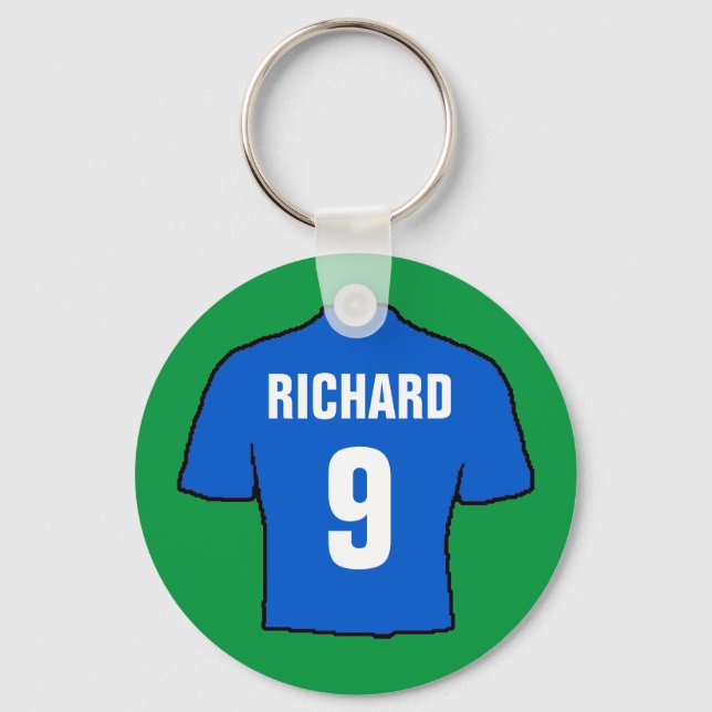 Porte-clés Design de maillot de football en bleu. (Recto)