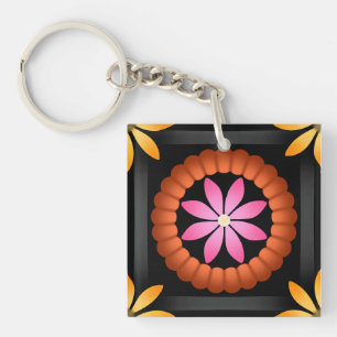 Porte-clés Design Fleur moderne sur arrière - plan noir