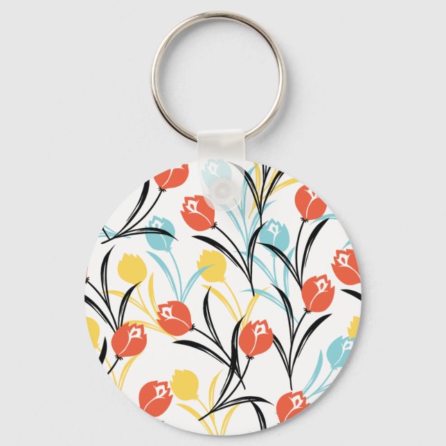 Porte-clés Design floral Motif de Tulipe en blanc (Recto)
