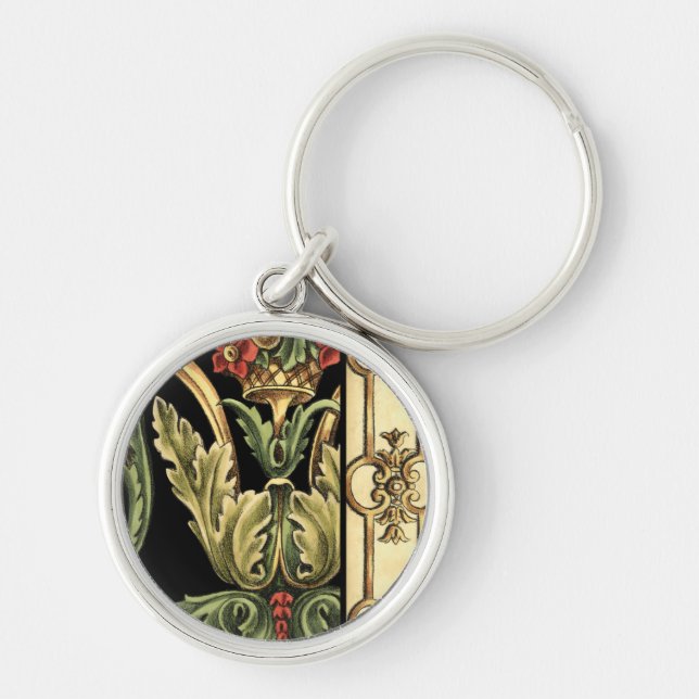 Porte-clés Design floral ornemental aux frontières noires (Devant)