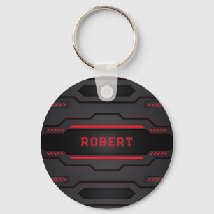 Porte-clés Design géométrique en métal noir et rouge