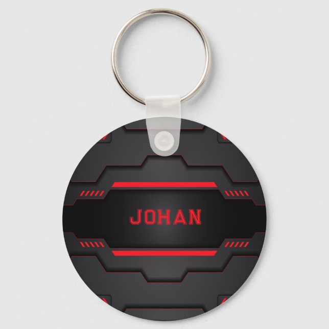 Porte-clés Design métallique noir et rouge (Recto)