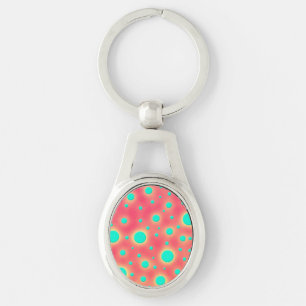 Porte-clés Design Moderne Points Turquoise sur Rose Chaud