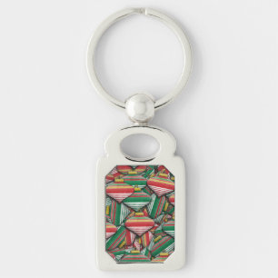 Porte-clés Design Motif rétro rouge vert rayé