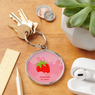 Porte-clés Dessert, Glace à la Fraise, Saupoudrage Arc-en-Cie
