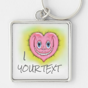 Porte-clés Dessin à la main souriant mignon rose I coeur