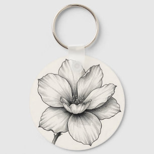 Porte-clés Dessin à l'encre de fleur botanique vintage en lig