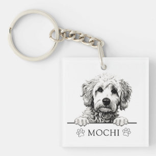 Porte-clés Dessin à main pour chien Goldendoodle Personnalisé