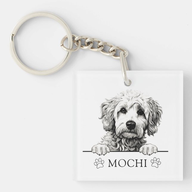 Porte-clés Dessin à main pour chien Goldendoodle Personnalisé (Devant)