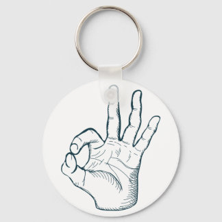 Porte-clés Dessin à main Signe à main vintage OK