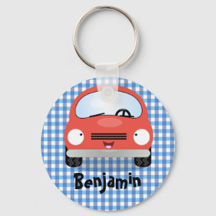 Porte-clés dessin animé d'une voiture kawaii rouge mou