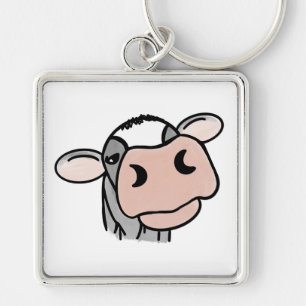 Porte-clés dessin animé vache noir blanc rose baiser gris ani