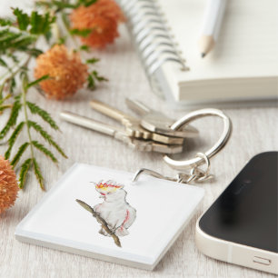 Porte-clés Dessin d'aquarelle d'un perroquet de cacatoès