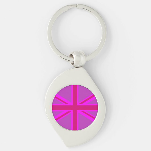 Porte-clés Dessin de drapeau Union Jack rose fuchsia (Devant)