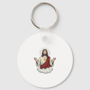 Porte-clés Dessin de gravure vintage dévotionnel du Sacré-Cœu