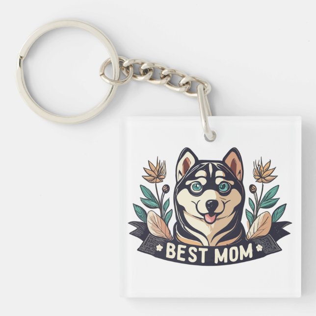 Porte-clés Dessin de Whimson Siberian Husky Chig Maman (Devant)